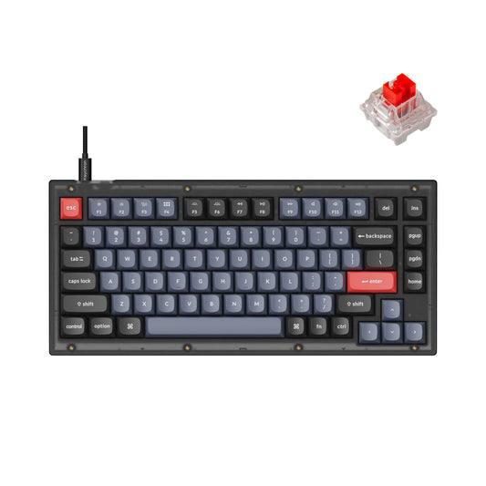 Keychron V1 Wired Custom Mechanical Keyboard  75% Layout QMK/VIA Programmable Macro with Hot-swappable Keychron K Pro Red Switch Compatible with Mac Windows Linux (Frosted Black - Translucent)