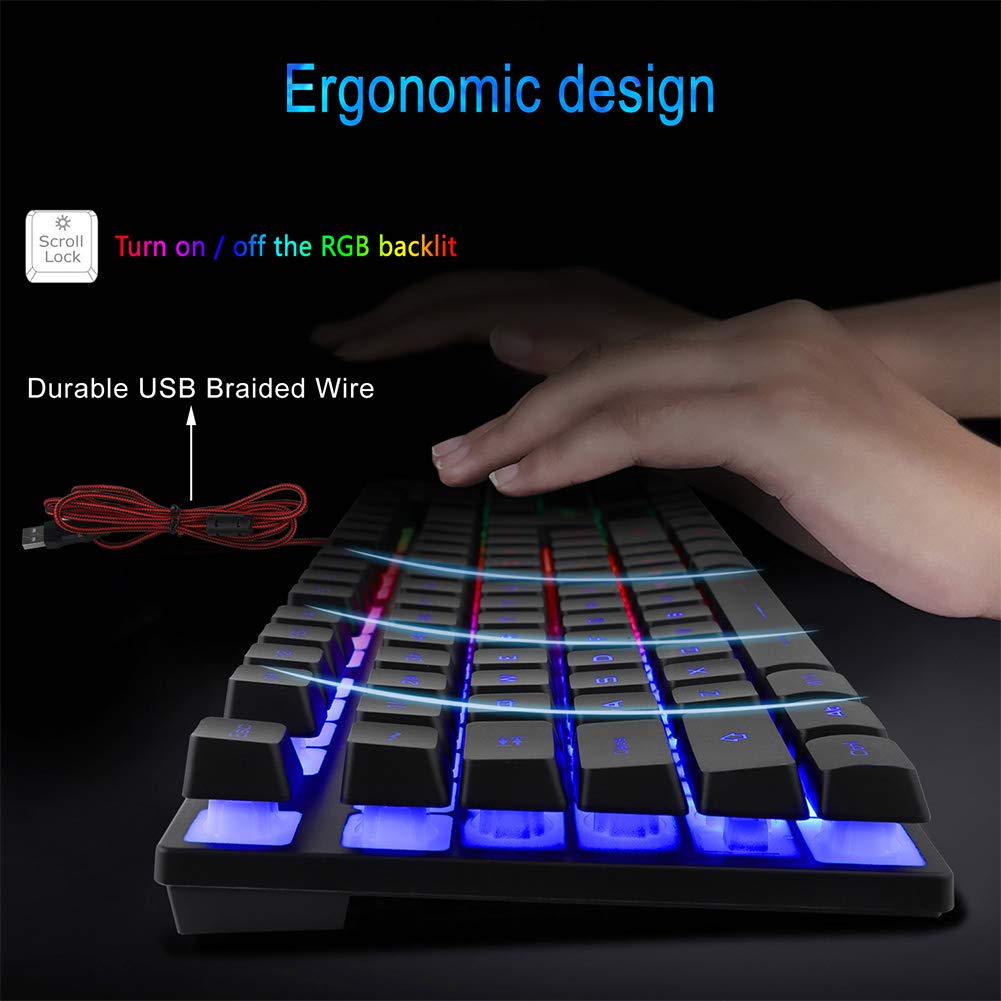 BlueFinger RGB Gaming Keyboard & Mouse Combo, Wired USB, LED Backlit, Black, for PC & Laptop Gaming