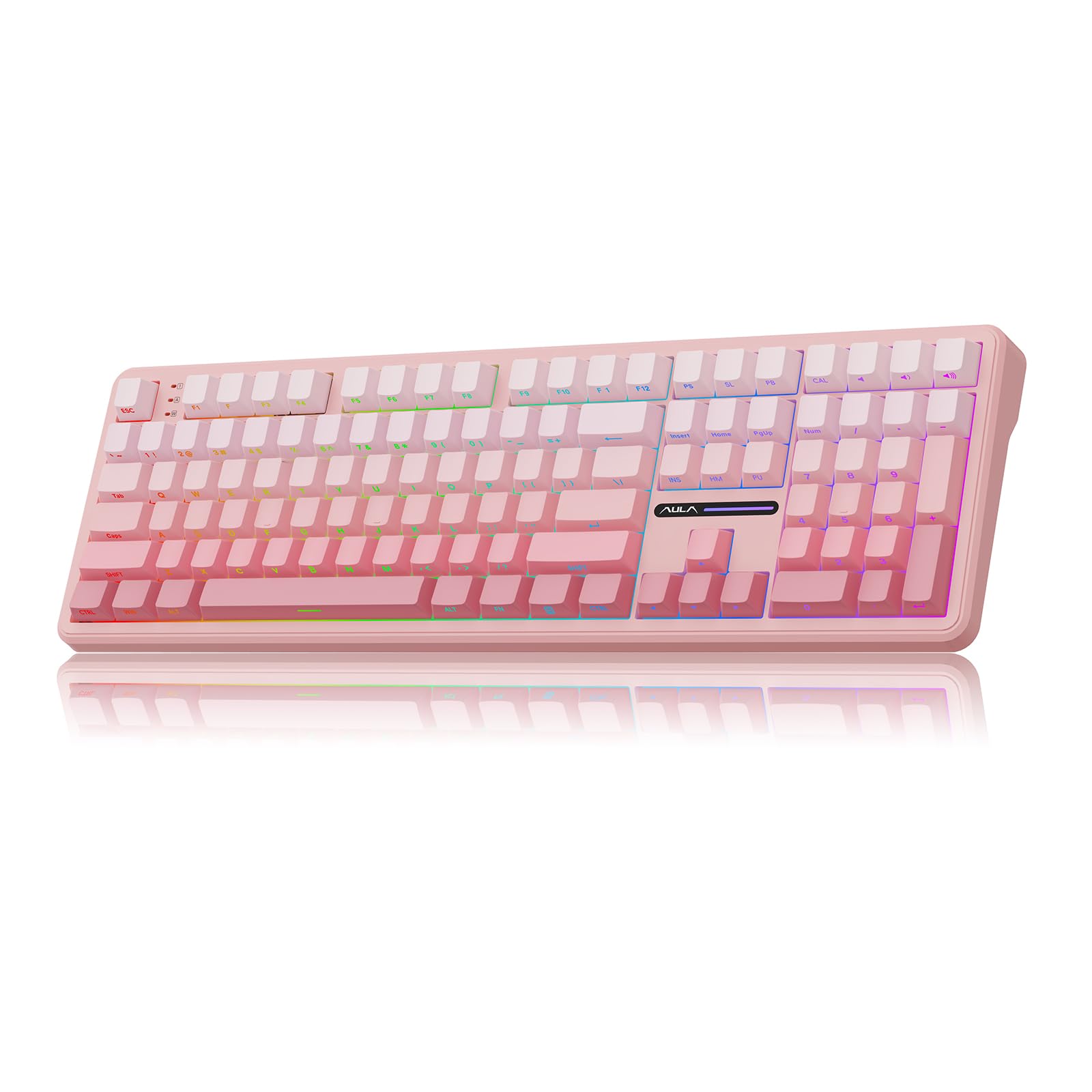 MechLands Aula F108 100% Wireless Gaming Keyboard  Full Size Custom Gasket Mechanical Keyboard  4000mAh Battery  Programmable 108 Keys  Hot-Swappable  for Win/Mac (Pink Gradient)