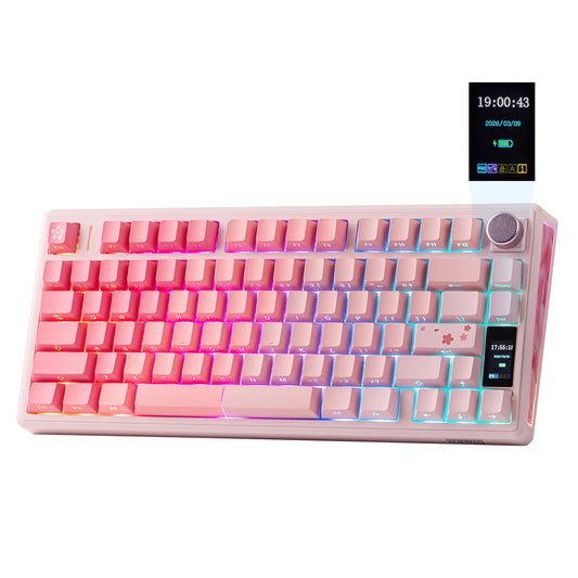 EPOMAKER TH80 V2 PRO Wireless Gaming Keyboard with Screen&Knob  10000mAh  2.4Ghz/BT/USB-C  RGB  Hot Swap  Custom Driver  NKRO  PBT Keycap  Mechanical Keyboard for PC/Mac (Pink  Sea Salt Silent)