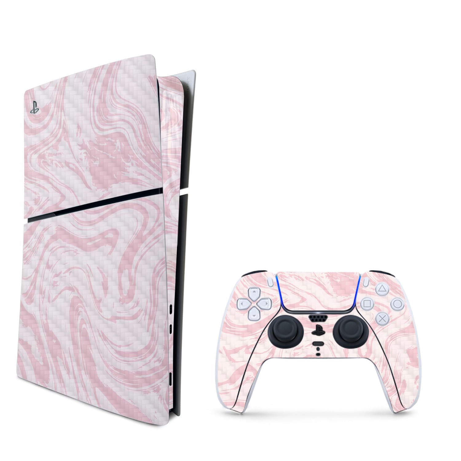 MightySkins Carbon Fiber Skin for PS5 Playstation 5 Slim Digital Edition Bundle - Silky Pink Protective  Durable Textured Carbon Fiber Finish Easy to Apply Made in The USA