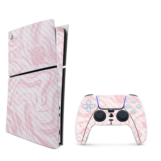 MightySkins Carbon Fiber Skin for PS5 Playstation 5 Slim Digital Edition Bundle - Silky Pink Protective  Durable Textured Carbon Fiber Finish Easy to Apply Made in The USA