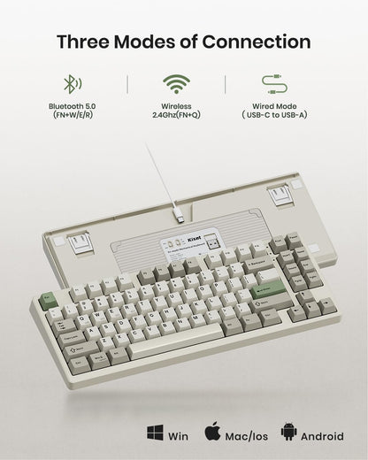 Kisnt Wireless Mechanical Keyboard - Gasket Mounted, Bluetooth, RGB Backlit, 75% Compact, Industrial Gray, Model KN85