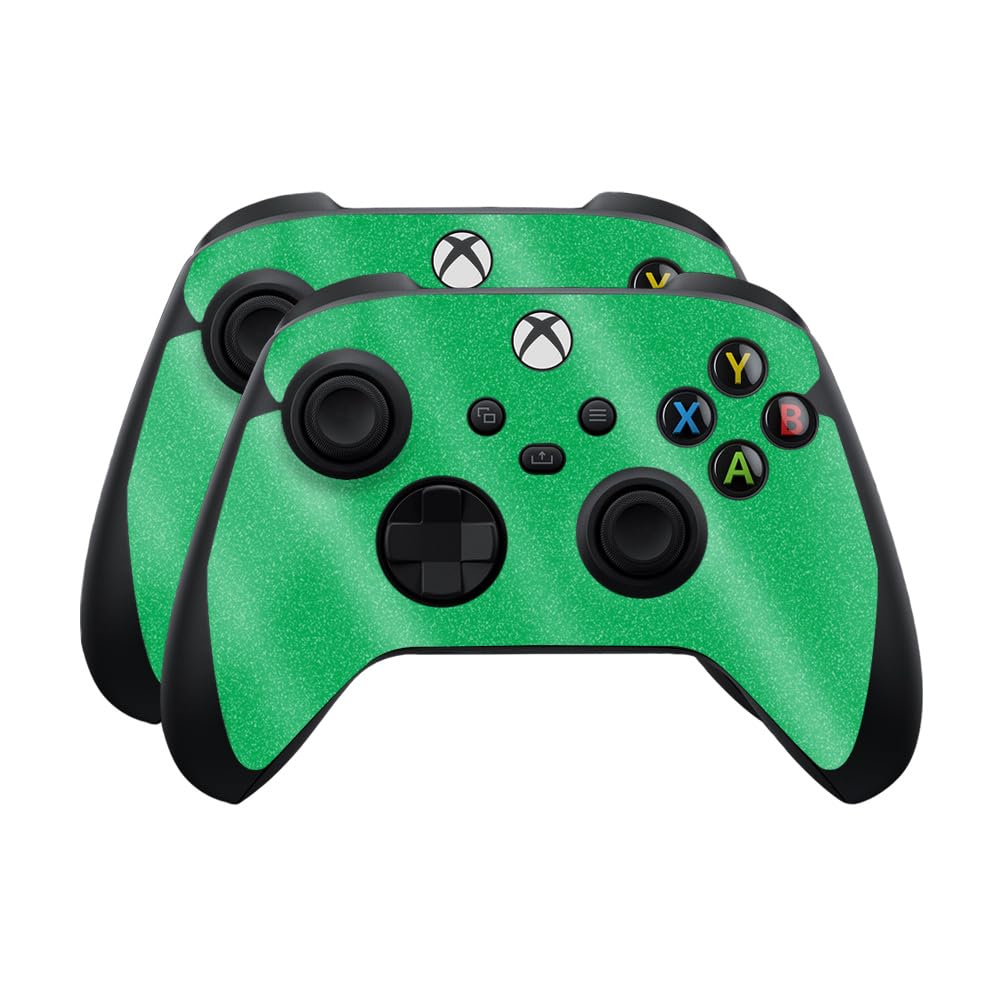 Glossy Glitter Skin Compatible with Microsoft Xbox Series X|S Controller (2 Pack) - Solid Green - Premium 3M Vinyl Protective Wrap Decal Cover - Easy to Apply | Crafted in The USA by MightySkins