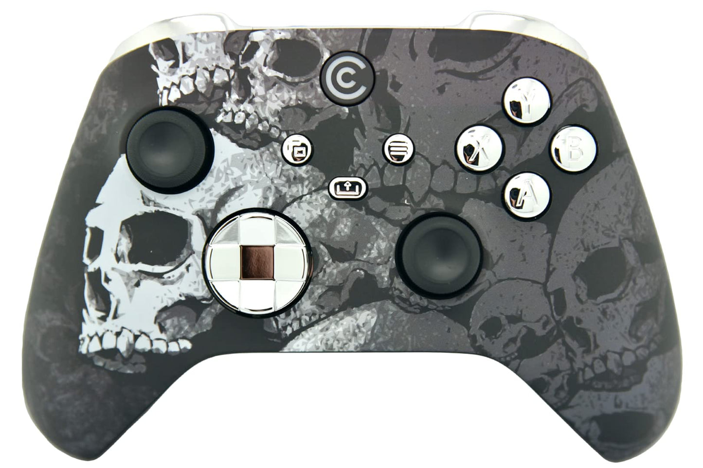 Custom Controllerzz Wireless Controller for PC, Xbox Series X/S & One - Black Skullz w/Silver Chrome Inserts