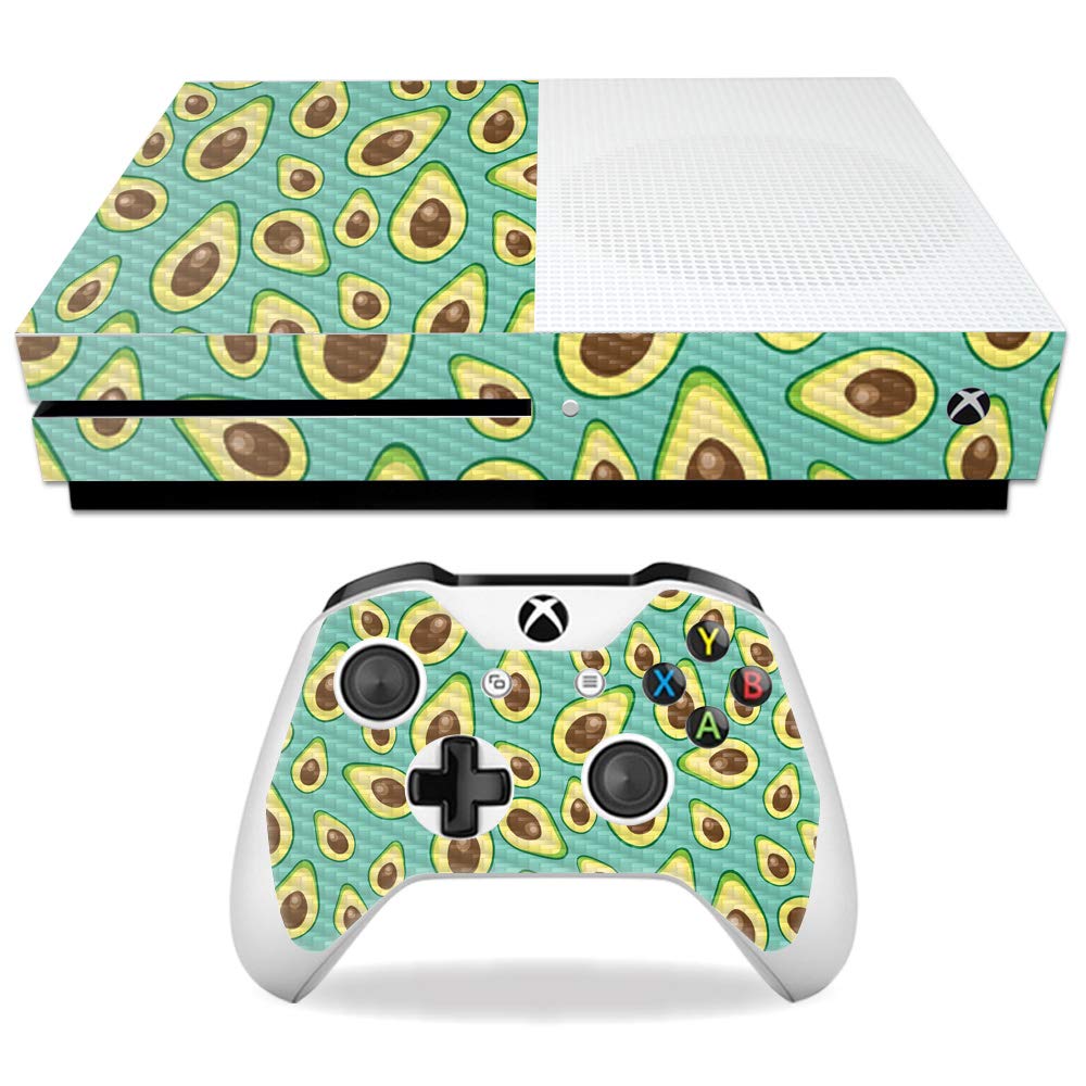 MightySkins Carbon Fiber Skin for Microsoft Xbox One S - Seafoam Avocados | Protective  Durable Textured Carbon Fiber Finish | Easy to Apply  Remove  and Change Styles | Made in The USA