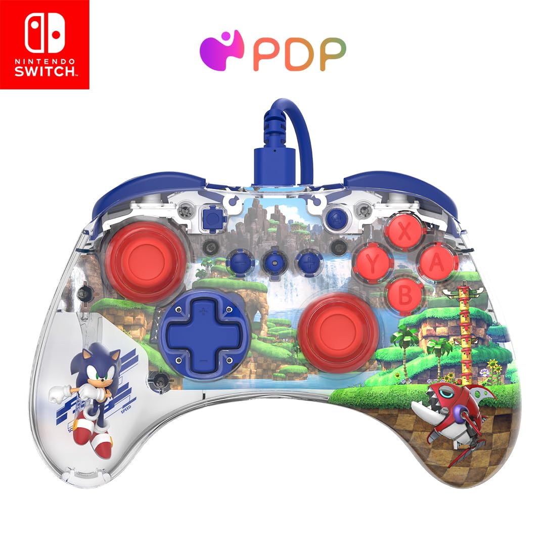 PDP REALMz Nintendo Switch Pro Controller  Customizable LED Lighting  3.5mm Headphone Jack  Officially Licensed by Nintendo and SEGA: Sonic Superstars (Sonic Green Hill Zone)