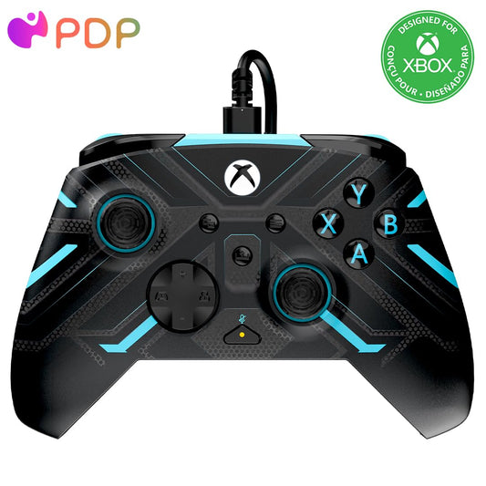 PDP Gaming REMATCH GLOW Enhanced Wired Controller: Licensed Gamepad for Xbox Series X|S  Xbox One  Windows PC  Mappable Back Buttons  Advanced Customizable App - Titan Steel (Blue  Glow in the Dark)