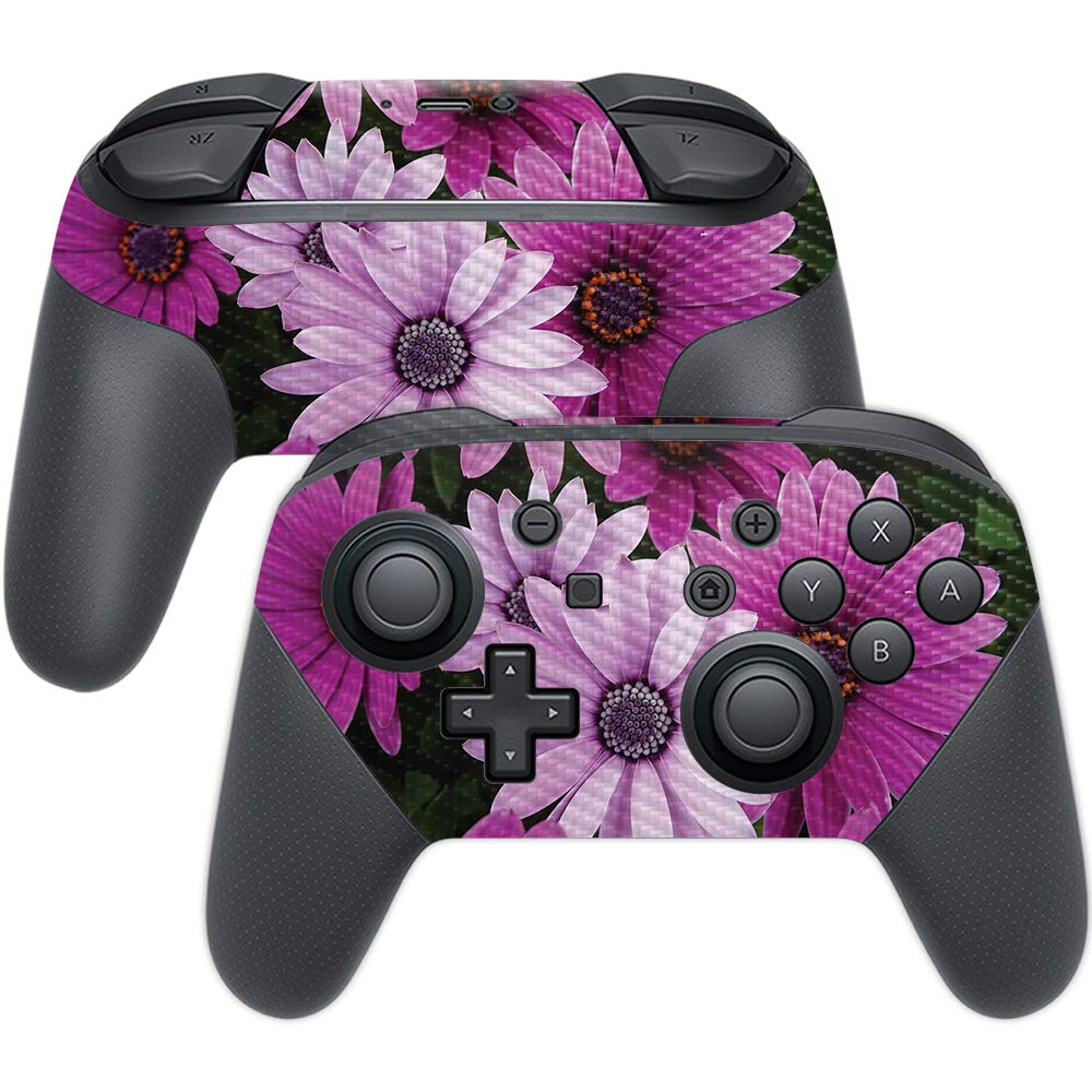 MightySkins Carbon Fiber Skin for Nintendo Switch Pro Controller - Purple Flowers | Protective  Durable Textured Carbon Fiber Finish | Easy to Apply  Remove  and Change Styles | Made in The USA