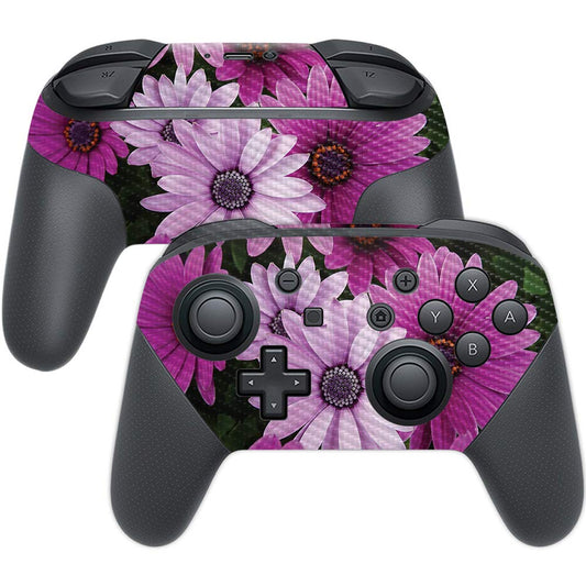 MightySkins Carbon Fiber Skin for Nintendo Switch Pro Controller - Purple Flowers | Protective  Durable Textured Carbon Fiber Finish | Easy to Apply  Remove  and Change Styles | Made in The USA