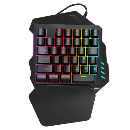 Bindpo One-Handed RGB Gaming Keyboard, 35 Keys, USB Wired with Wrist Rest Support