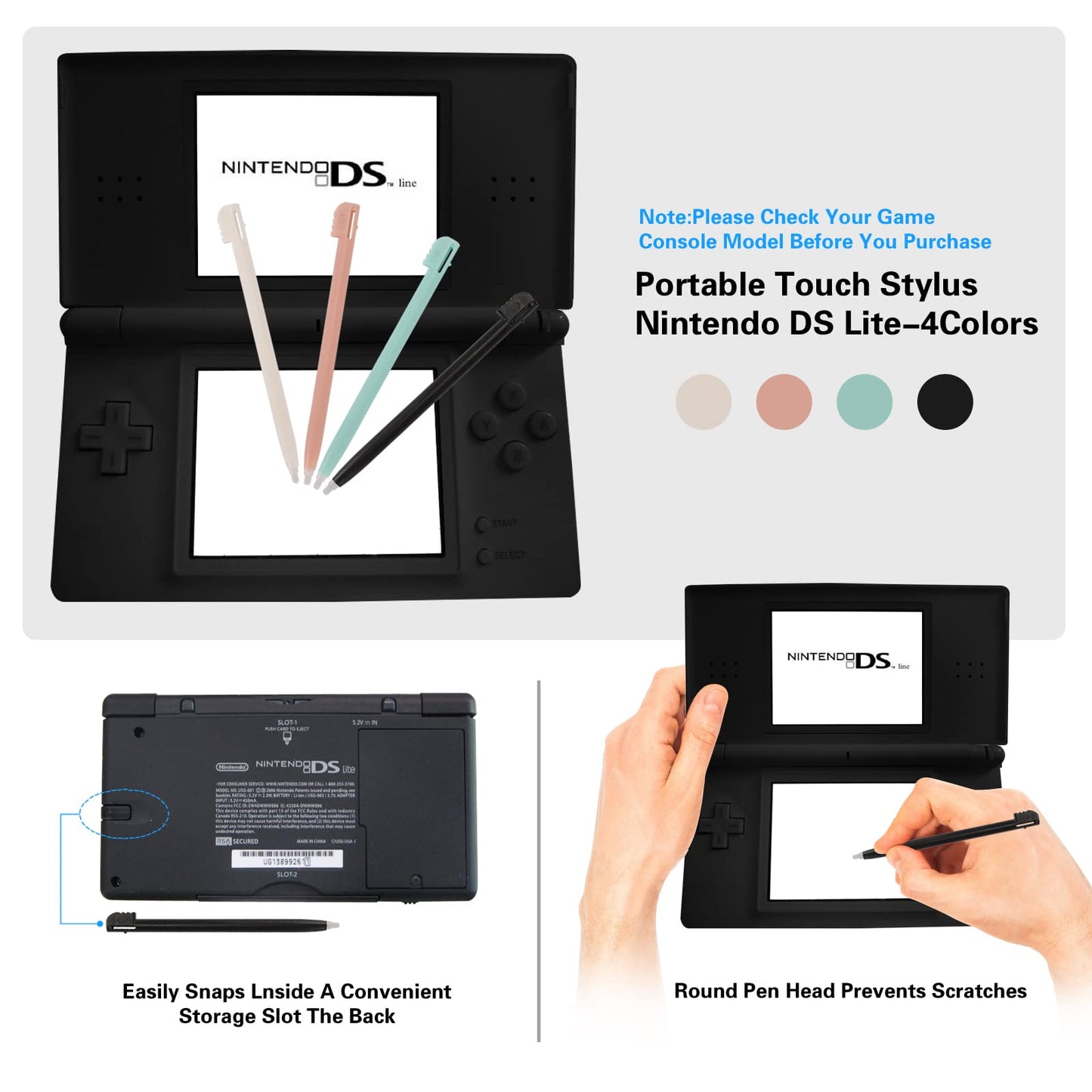 FIOTOK DS Lite Charger Kit - AC Adapter & Stylus Pen Replacement, A-Grey, Model 795410351742, Fast Charging, Compatible with Nintendo DS Lite