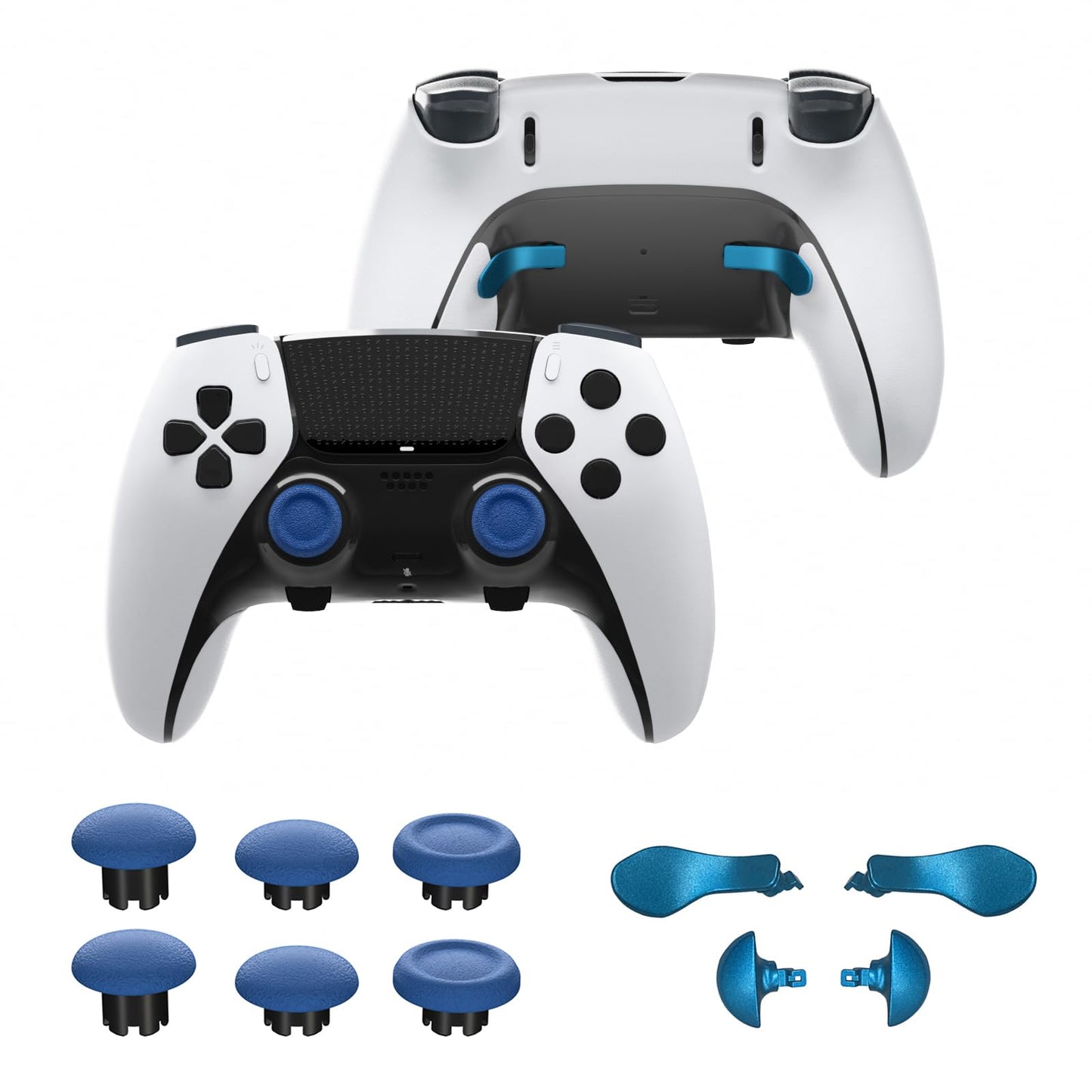 CHARM FOCUS Replacement Kit Thumbsticks & Back Paddles for PS5 Edge Controller  Analog Thumb Sticks Caps Interchangeable for PS5 Dual Sense Edge Stick Module  6 Joysticks  4 Back Buttons  Blue