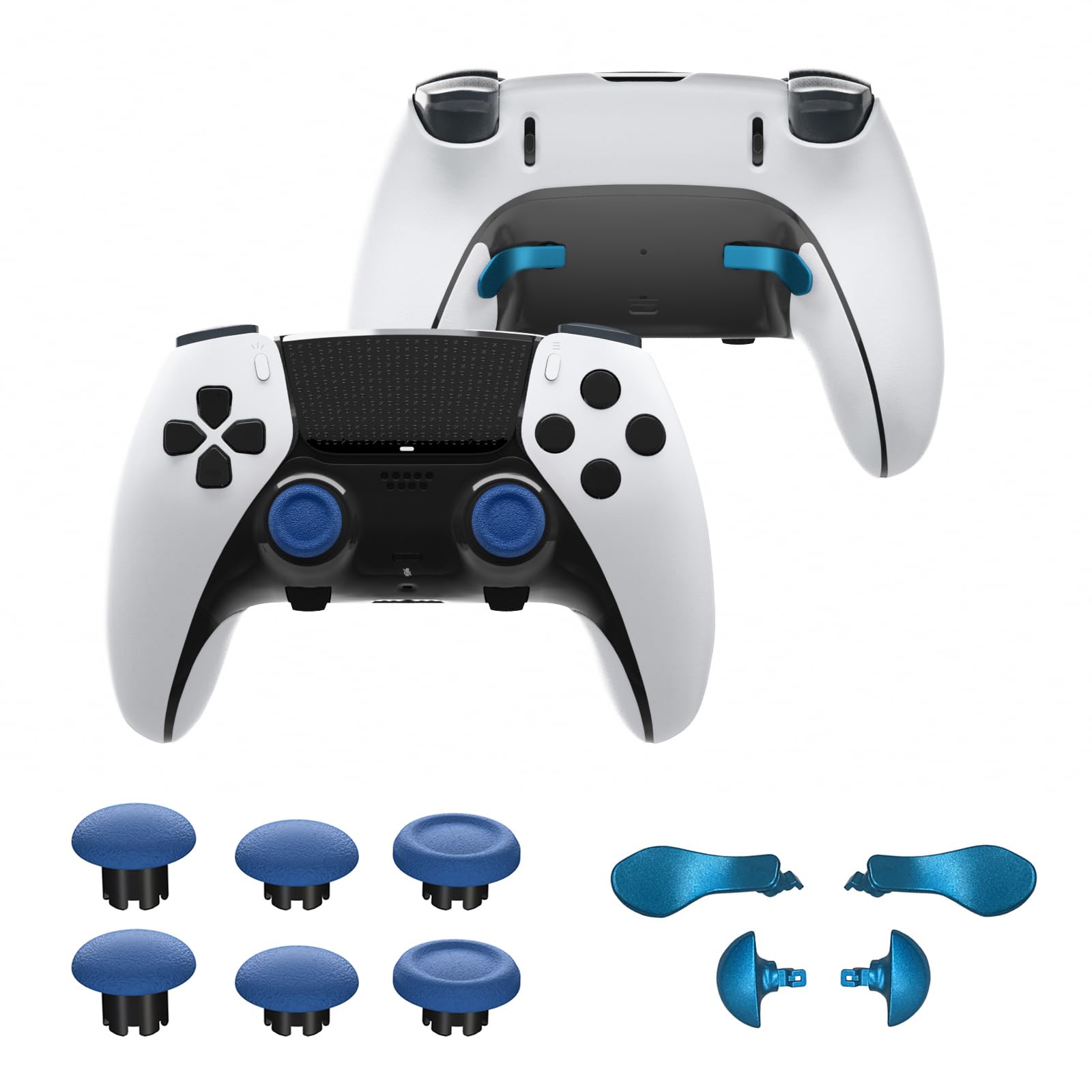 CHARM FOCUS Replacement Kit Thumbsticks & Back Paddles for PS5 Edge Controller  Analog Thumb Sticks Caps Interchangeable for PS5 Dual Sense Edge Stick Module  6 Joysticks  4 Back Buttons  Blue