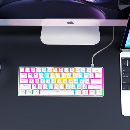 RAZEAK Portable 60% Mini Mechanical Keyboard - 61 Keys, Red Switch, Colorful Backlit, White - Model X44-WT-RS