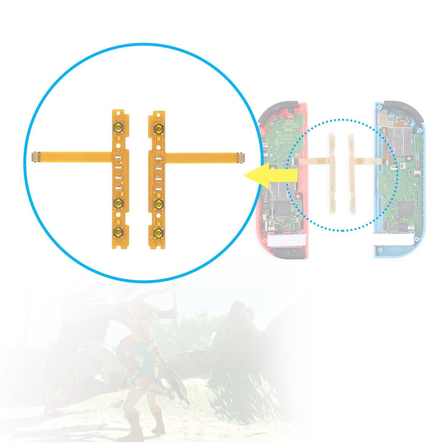 Mcbazel SL SR Sync Button Ribbon Flex Cable Set for NS Joy-Con Controller Repair - Black, Model 3a498213