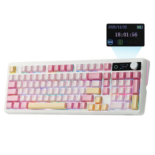 EPOMAKER TH99 PRO 96% Mechanical Keyboard with Screen & Knob  10000mAh  2.4Ghz/BT  Hot Swap  Custom Driver  RGB Backlight  PBT Keycap  Wireless Gaming Keyboard for PC/Mac (Pink  Sea Salt Silent)