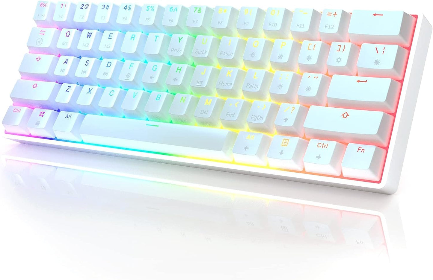 HK GAMING GK61 Mechanical Gaming Keyboard - 61 Keys Multi Color RGB Illuminated LED Backlit Wired Programmable for PC/Mac Gamer (Gateron Optical Brown  White)