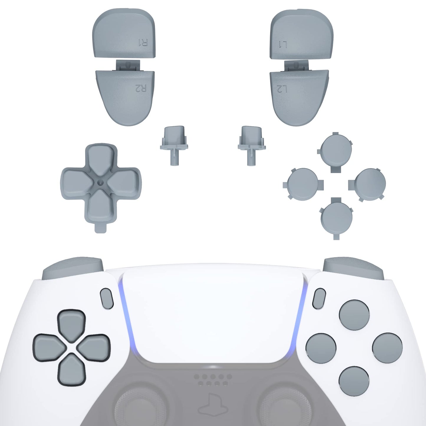 eXtremeRate Replacement D-pad R1 L1 R2 L2 Triggers Share Options Face Buttons  New Hope Gray Full Set Buttons Compatible with ps5 Controller BDM-030 BDM-040 BDM-050 - Controller NOT Included