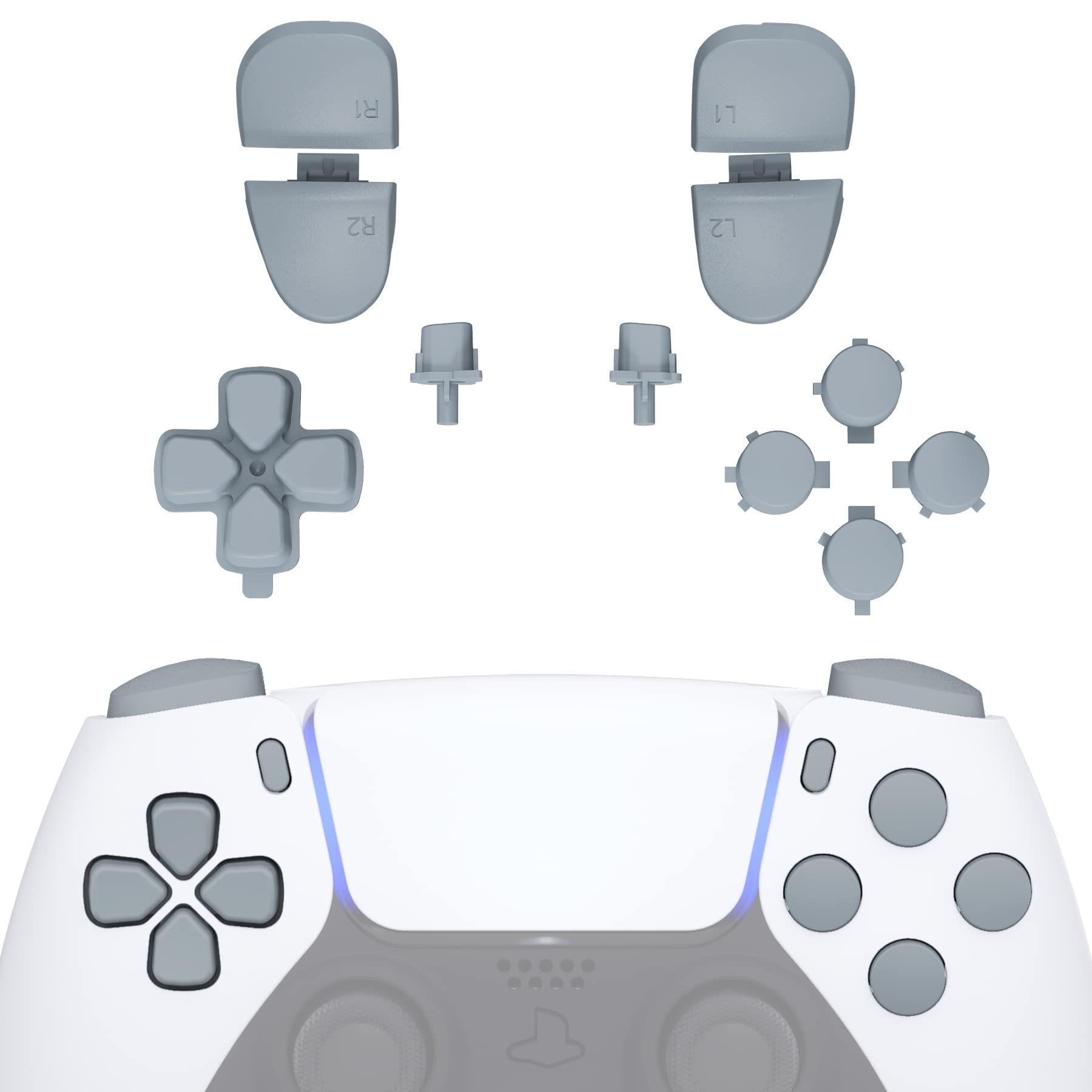 eXtremeRate Replacement D-pad R1 L1 R2 L2 Triggers Share Options Face Buttons  New Hope Gray Full Set Buttons Compatible with ps5 Controller BDM-030 BDM-040 BDM-050 - Controller NOT Included