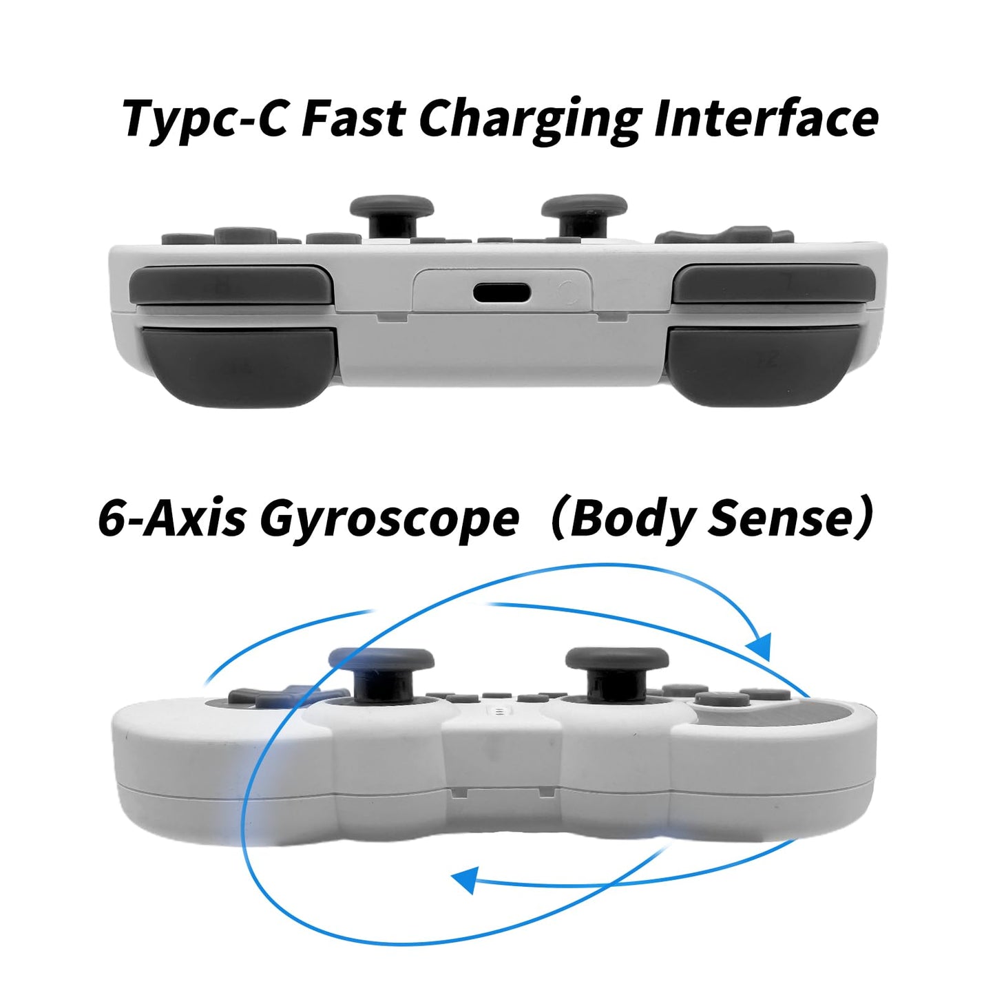 COIORVIS Mini Pro Wireless Controller - ALPS Joystick, Retro Gamepad for Switch, PC, Android, White, Model CHS08C
