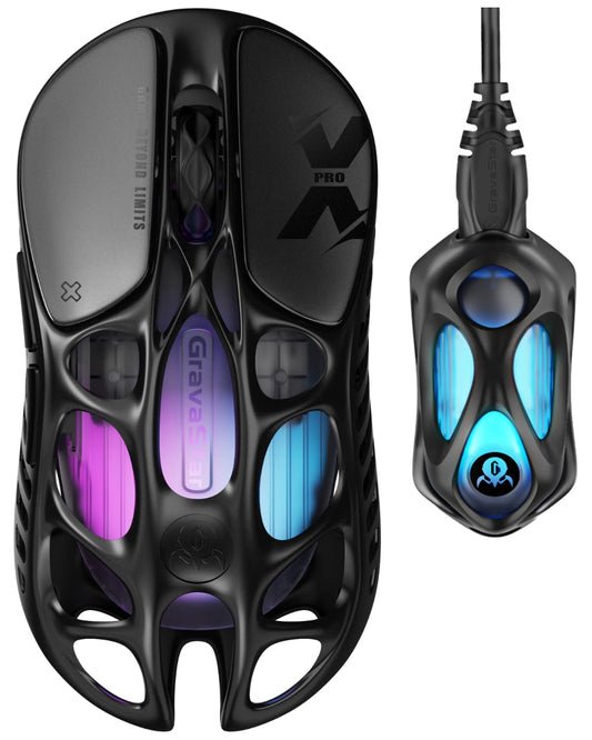 GravaStar Mercury X Pro Wireless Gaming Mouse - 32,000 DPI, 8K Dongle, 8,000Hz Polling Rate, RGB Lighting, Black, 49g