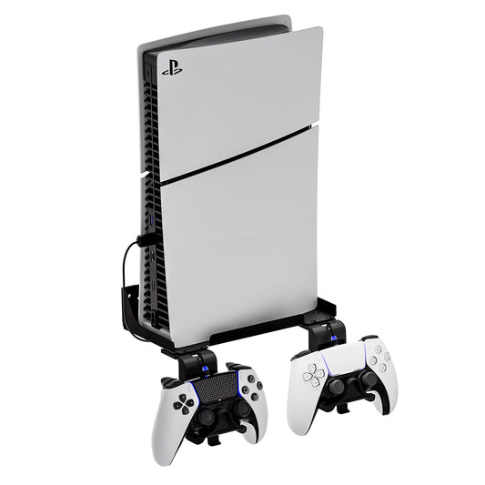 Hosanwell PS5 Slim Wall Mount Kit with Controller Holder & Headphone Mount, Solid Metal, Easy Installation, 9.4*4.7*2.8 in, Black