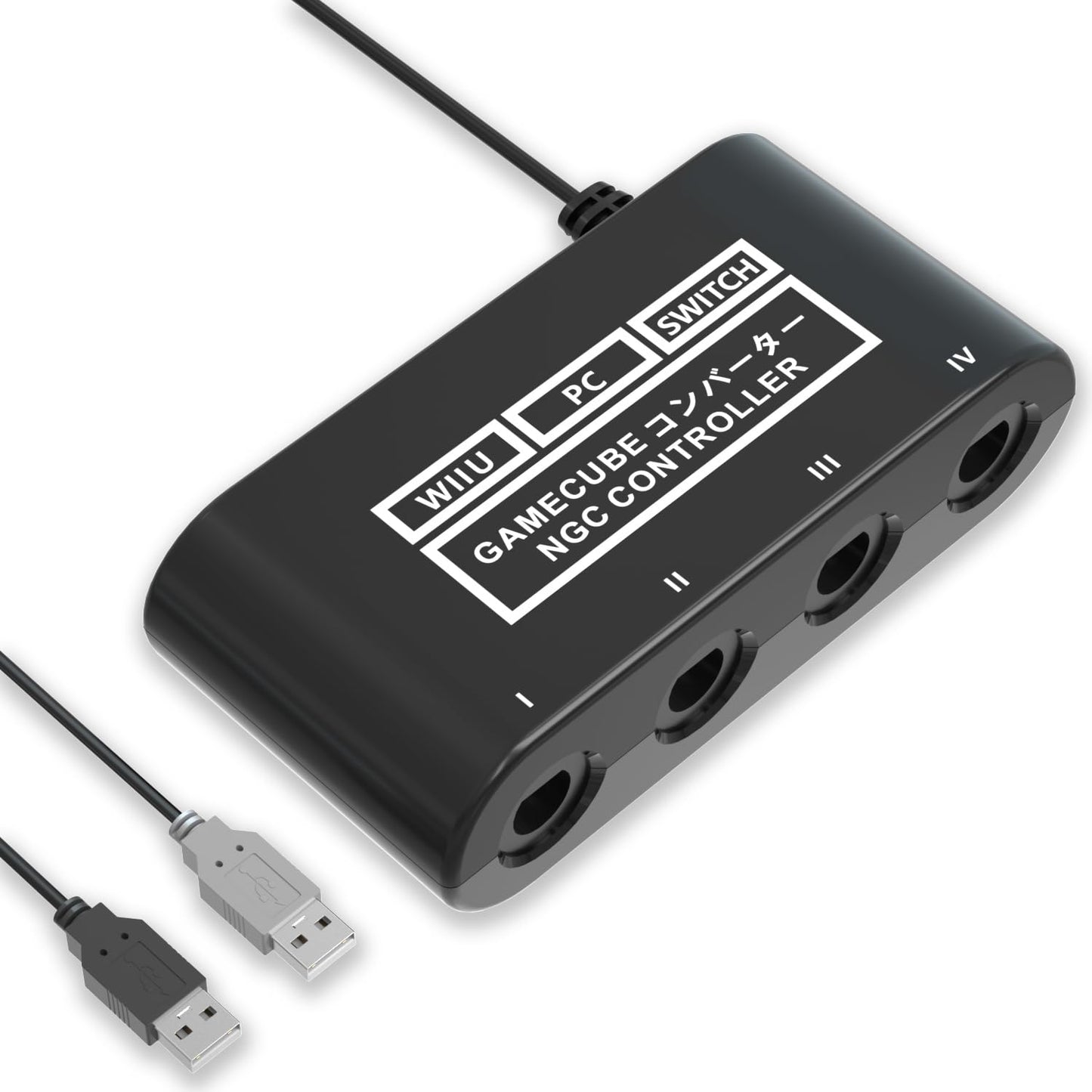 pdobq Gamecube Controller Adapter for Nintendo Switch & PC, 4 Controller Support, 180cm Cable, Black, Model 1274005