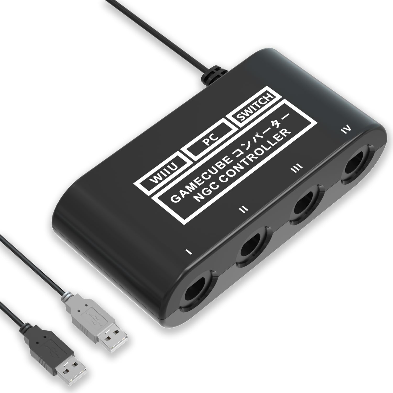 pdobq Gamecube Controller Adapter for Nintendo Switch & PC, 4 Controller Support, 180cm Cable, Black, Model 1274005