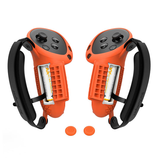 SoJumpvr Controller Grips Cover Compatible with Meta Quest 3S/Quest 3 Accessories  Hand Strap with Battery Opening  Knuckle Straps with Widen and Thicken Sponge(Not for Charging Dock) (Orange)