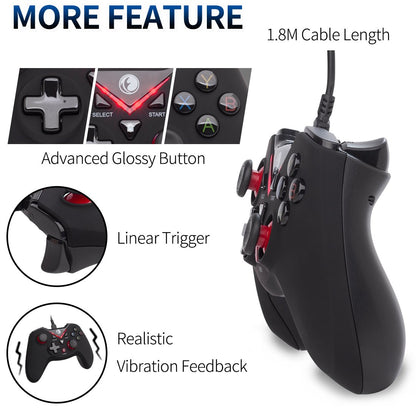 IFYOO V-one Wired USB Gaming Controller for PC, Steam, Android & PS3 - Red, Model IFYOO-V108