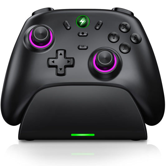AXYBCOOL Wireless Bluetooth Switch Controller with Charger Station for Nintendo Switch/Lite/OLED/Switch 2 Pro Controller with Charging Dock  Hall Effect Joyticks Switch Remote for iOS/Android/ with Lighting/Turbo/Wakeup