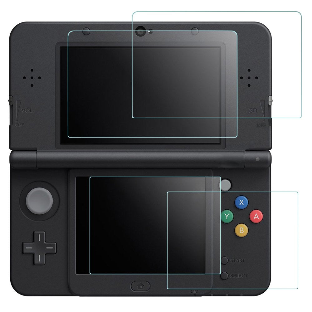 Screen Protector Compatible Nintendo New 3DS  AFUNTA 2 Pack (4 Pcs) Tempered Glass for Top Screen and HD Clear PET Film for Bottom Screen Accessory