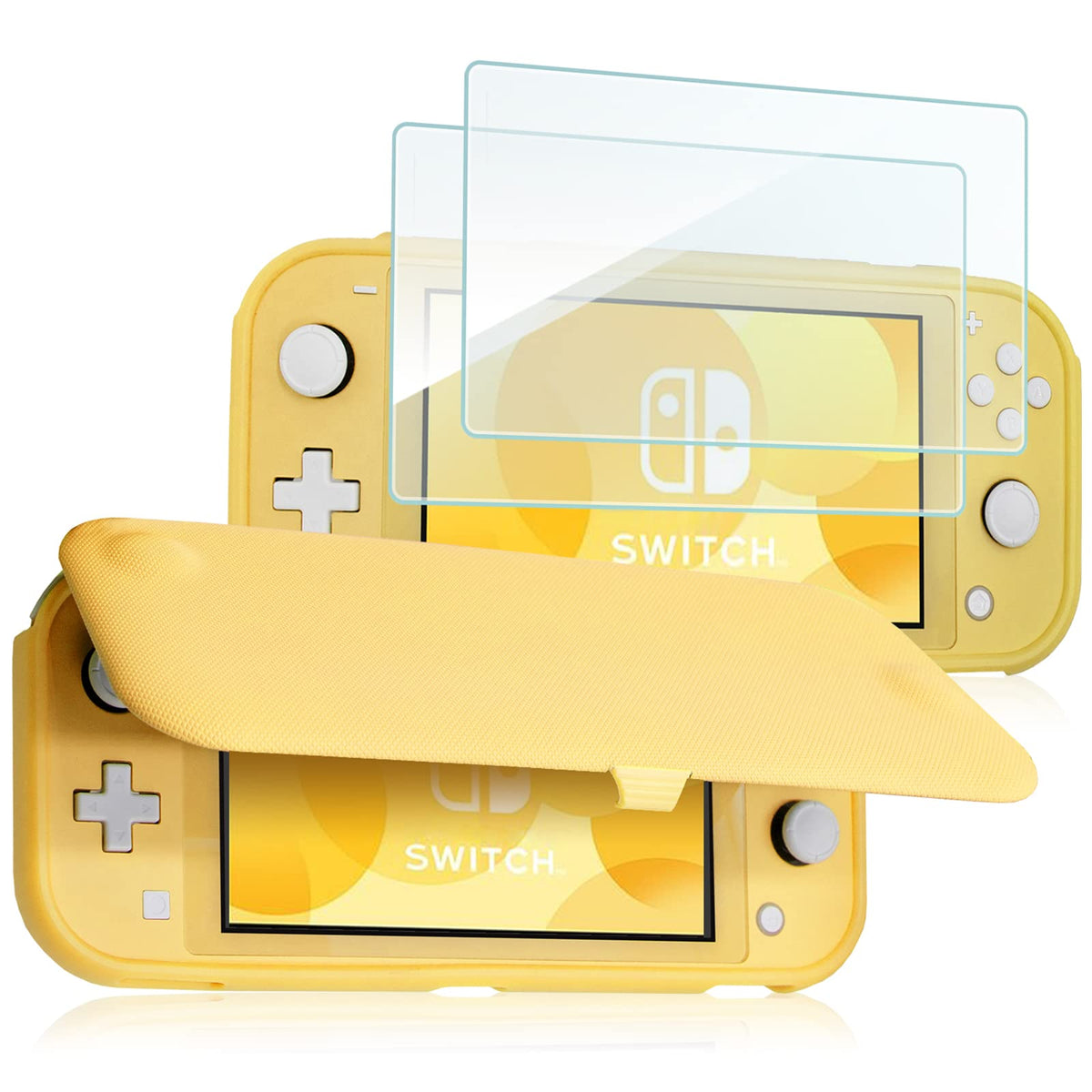 ProCase Flip Cover for Nintendo Switch Lite with 2 Pack Tempered Glass Screen Protectors  Slim Protective Case with Magnetically Detachable Front Cover for Nintendo Switch Lite 2019 -Yellow