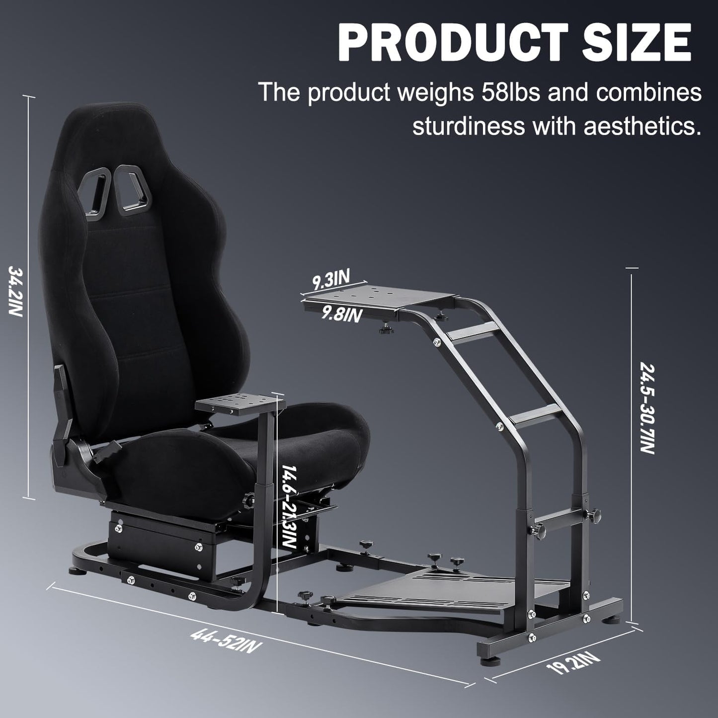 Marada Racing Simulator Cockpit Stand with Comfort Seat for Logitech/Thrustmaster, Model 24, Basic Cockpit Stand-24S