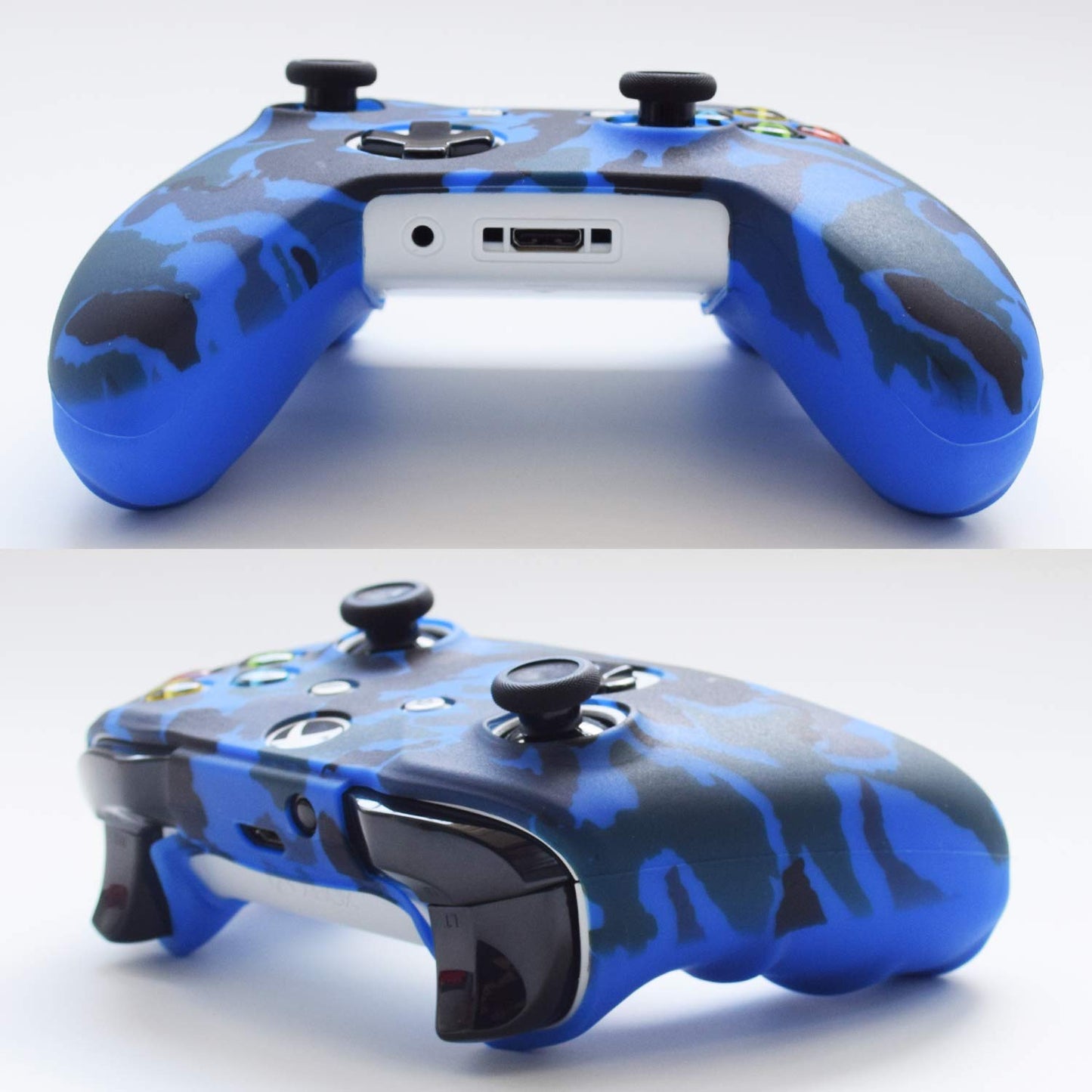 Hikfly Silicone Gel Controller Cover for Xbox One/S/X - 2 Camouflage Covers & 8 Thumb Grip Caps - Blue/Red