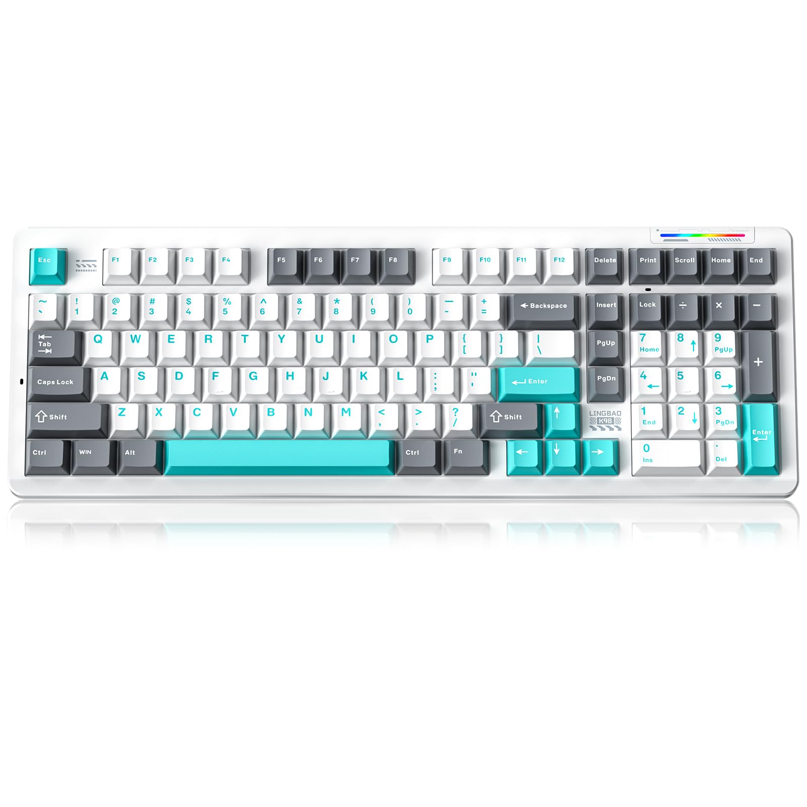 LINGBAO K98 - 96% Mechanical Keyboard Wireless 10000mAh Battery Wireless Gaming Keyboard BT5.0/2.4G/USB-C  Gasket Hot Swappable RGB Backlit  Creamy Sounding Keyboards with Number Pad for Win/Mac/PC