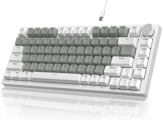 Attack Shark ajazz AK820 75% Mechanical Gaming Keyboard with Knob Hot Swappable Custom Gasket Mounted Keyboard USB-C Wired White LED Linear HP Red Switch for PC/Win/Mac