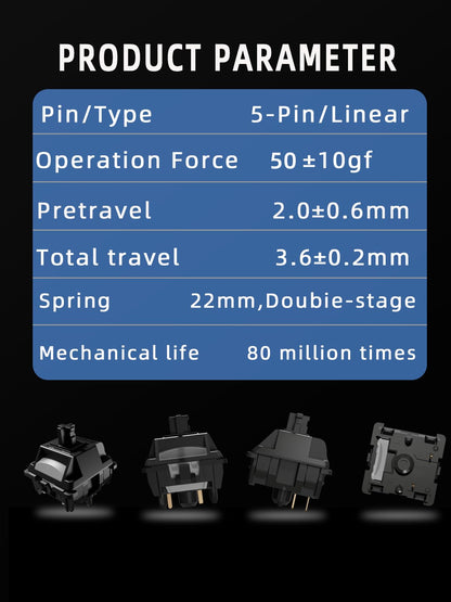 Mciepny Gateron Ghost Linear Keyboard Switches, 5-Pin 50gf, Pre-Lubed, Full POM, 45Pcs, Gaming Keyboard, Ghost Color