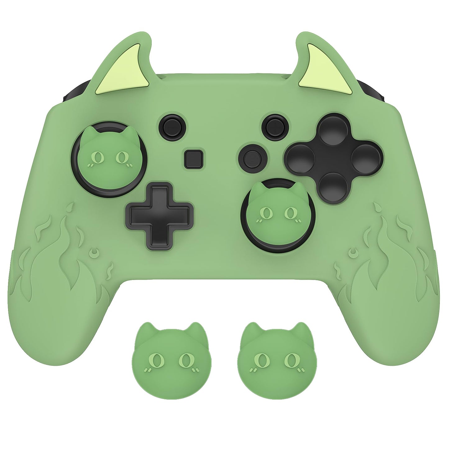 PlayVital Cute Demon Silicone Grip Cover for Nintendo Switch Pro Controller  Anti-Slip  Kawaii Protective Skin with Joystick Caps and Stickers Compatible with Nintendo Switch Pro- Matcha Green