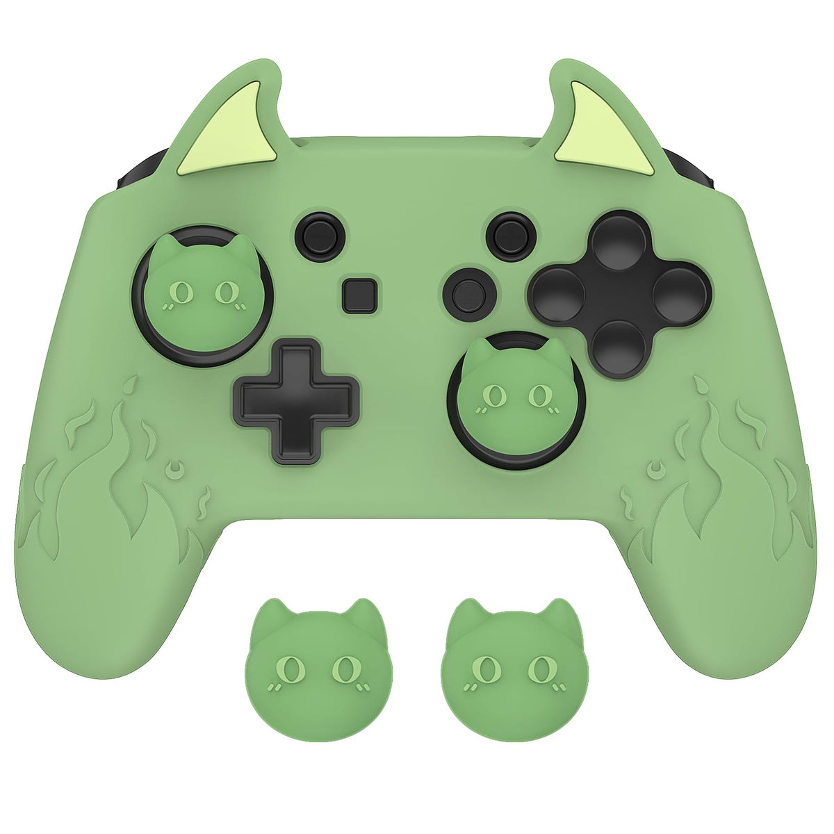 PlayVital Cute Demon Silicone Grip Cover for Nintendo Switch Pro Controller  Anti-Slip  Kawaii Protective Skin with Joystick Caps and Stickers Compatible with Nintendo Switch Pro- Matcha Green