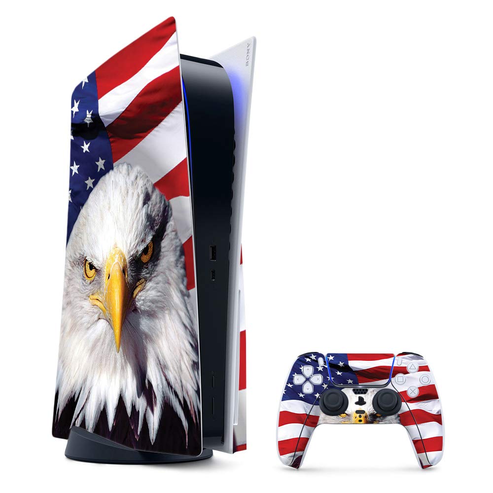 MightySkins Gaming Skin for PS5 / PlayStation 5 Bundle - America Strong | Protective Viny wrap | Easy to Apply and Change Style | Made in The USA