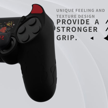 PlayVital PS4 Cute Demon Controller Skin - Black Silicone Grip Cover with Thumb Grips & Stickers for PS4 Slim/Pro, Model BRJP4P001