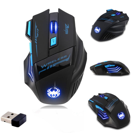 zelotes F14 Wireless Gaming Mouse - 2400 DPI, USB 2.4G, Black, Compatible with Laptop/PC/MacBook