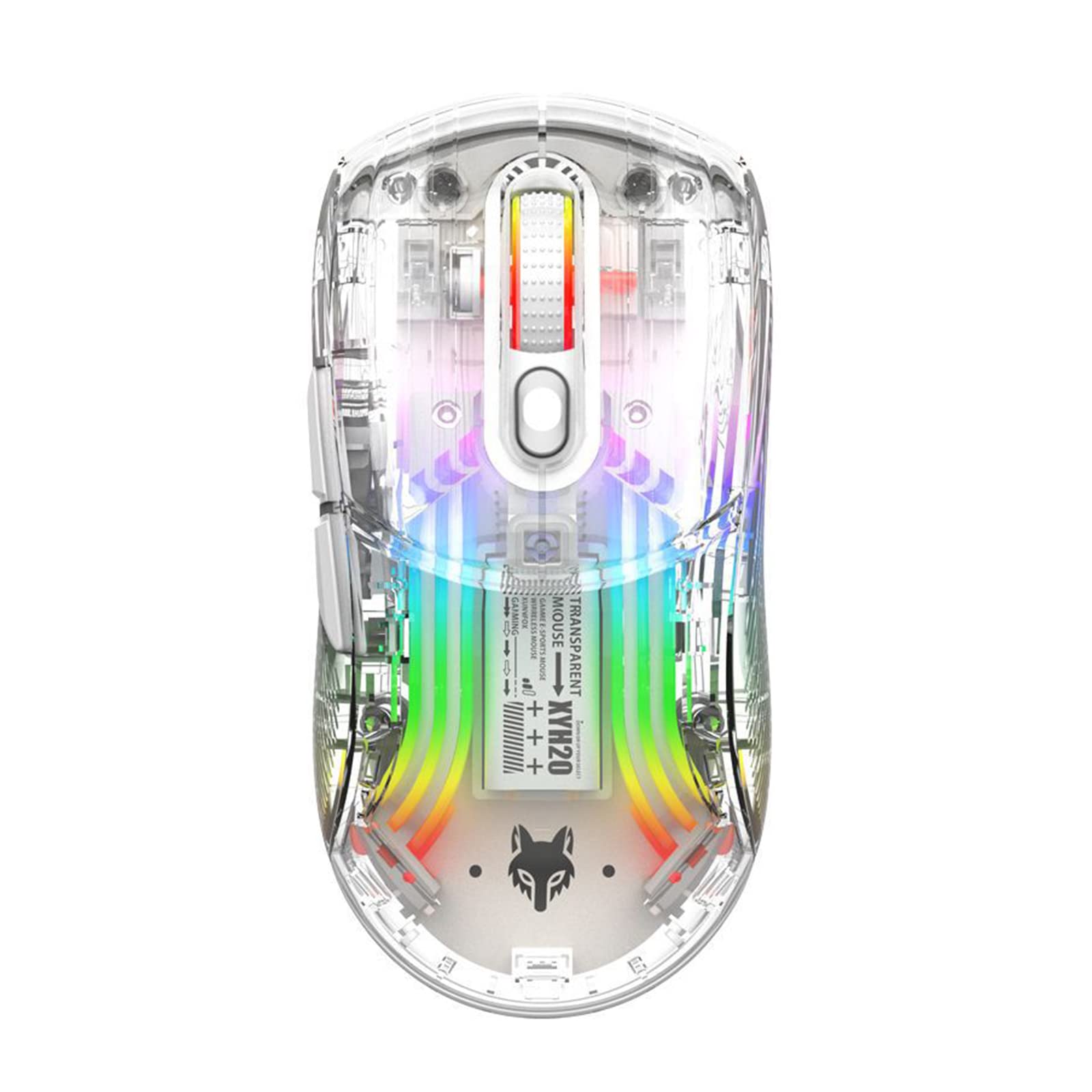 Attoe Bluetooth Wireless Mouse - Transparent RGB Dual Mode Gaming Mouse, White