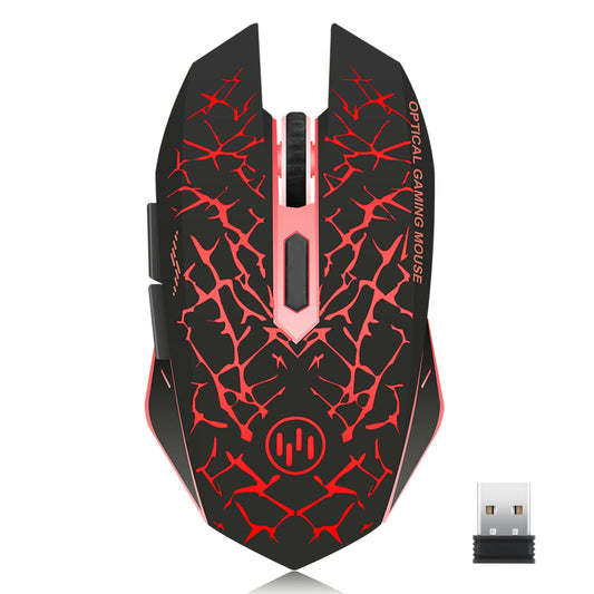 TENMOS K6 Wireless Gaming Mouse - Rechargeable, Silent, 3 DPI Levels, 6 Buttons, Black with Red Light, Model K6001