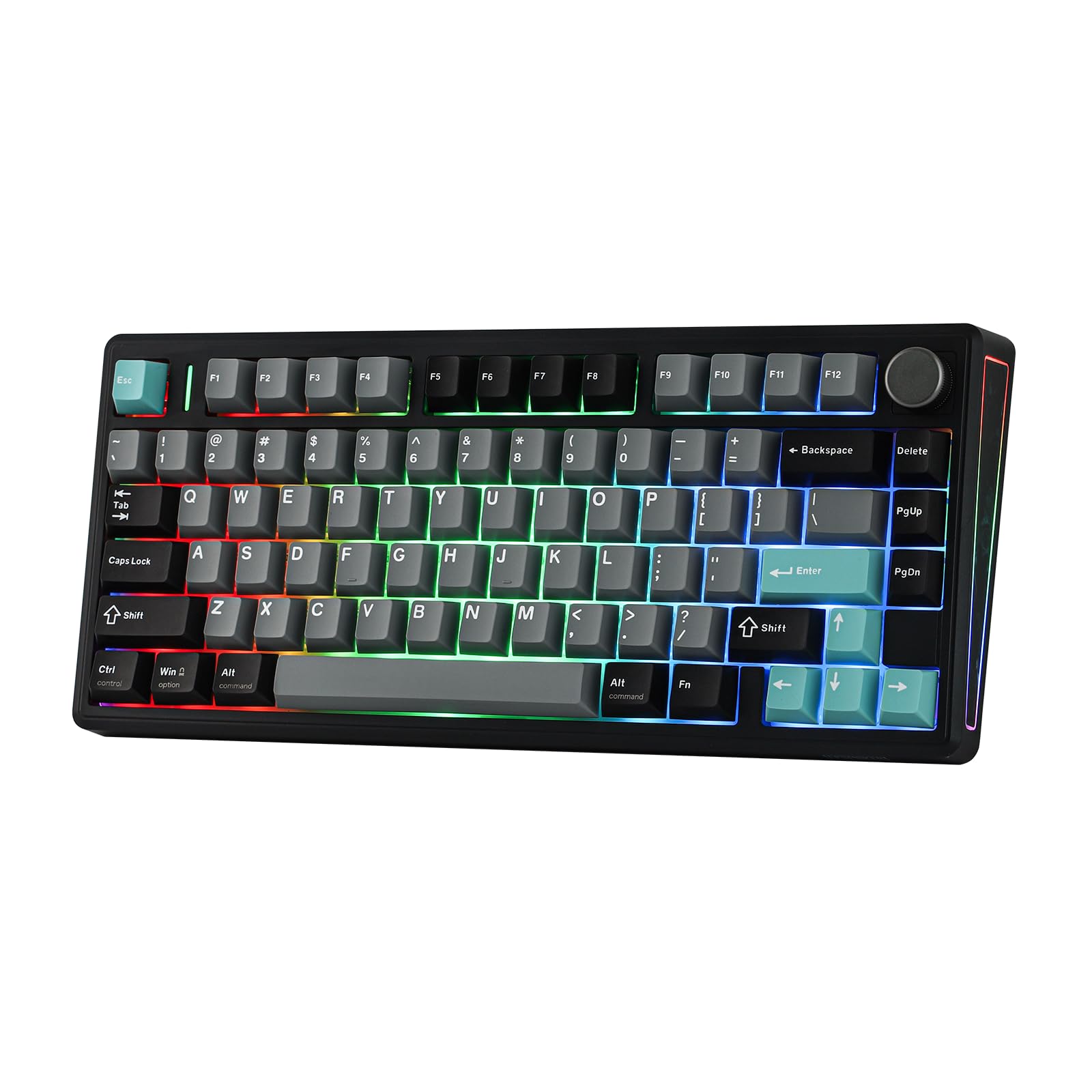 EPOMAKER TH80 V2 75% Wireless Mechanical Keyboard with Metal Knob  8000mAh  2.4Ghz/BT/USB-C  RGB  Hot Swap  Custom Driver  PBT Keycap  Wireless Gaming Keyboard for PC/Mac (Black  Sea Salt Silent)