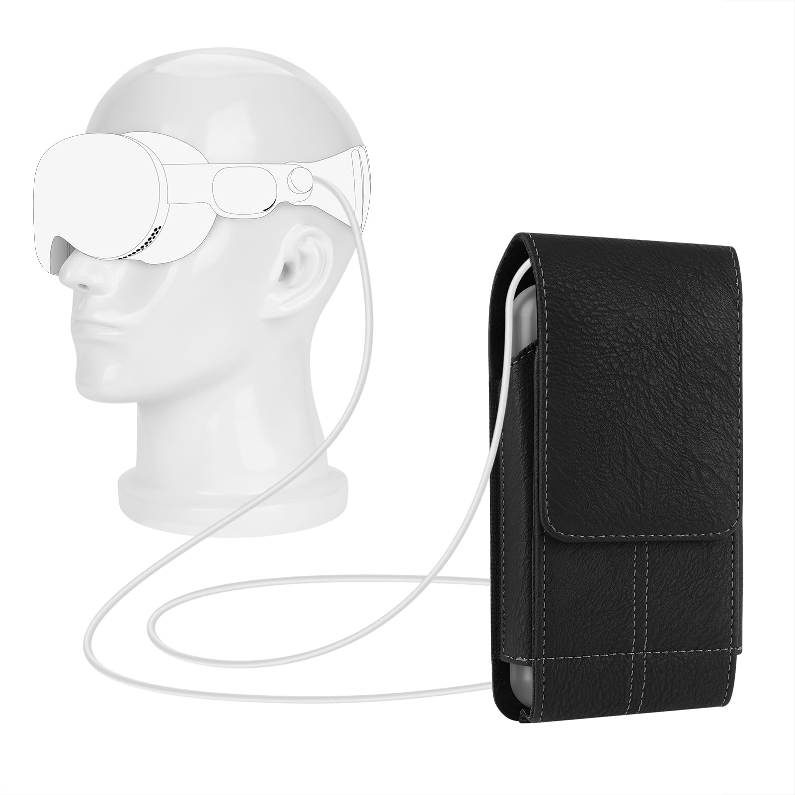 Geekria VR Battery Case Compatible with Apple Vision Pro  Portable Battery Pack Holster Case  Vegan Leather Power Bank Belt Clip  Card Holder Battery Protection Accessory (Black)