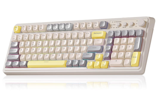 AULA S99 Gaming Keyboard, Ergonomic Computer Keyboards, Wireless Creamy Keyboard Full Size Cute Backlit Media Knob Programmable 