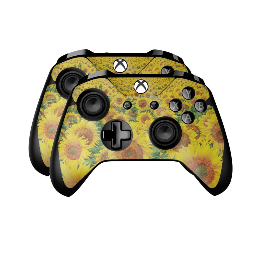 Glossy Glitter Skin Compatible with Microsoft Xbox One Controller (2 Pack) - Sunflower Field - Premium 3M Vinyl Protective Wrap Decal Cover - Easy to Apply | Crafted in The USA by MightySkins